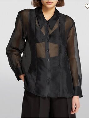 KHAITE Black Silk Button-Front Blouse